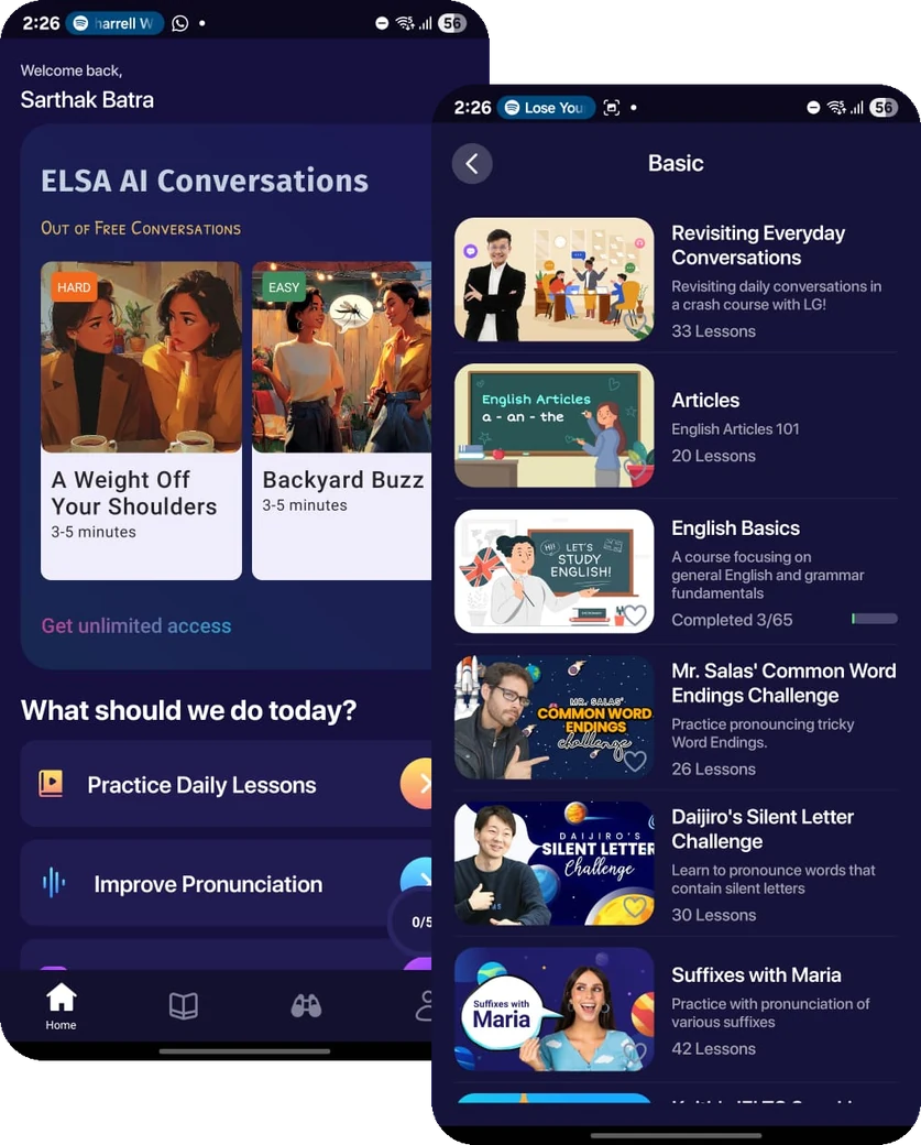 ELSA AI Conversations app screens