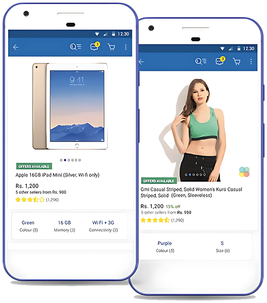 Flipkart product page screens on two phones