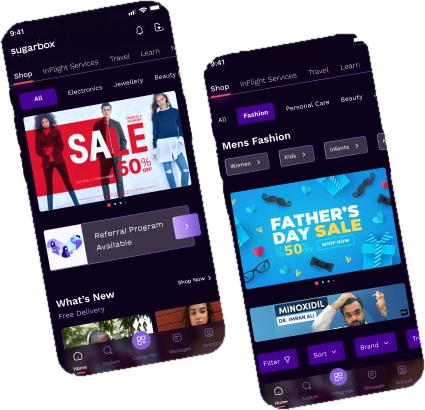 SugarBox WebApp shop screens